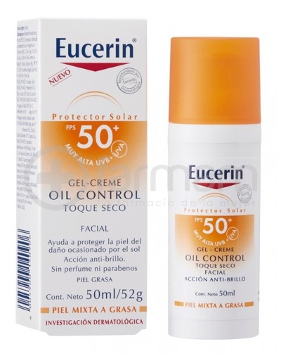 Eucerin Gel Crema Oil Control Toque Seco Fps 50+ Piel Mixta A grasa.50ml