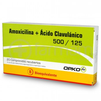 Amoxcilina + Acido Clavulanico Bioequivalente 500/125mg. Comprimidos Rec. X20