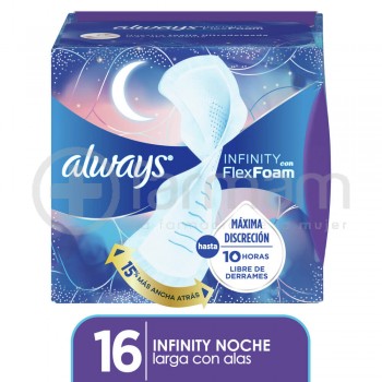 Always Infinity Con Flexfoam Toalla Higienica Noc.Larga C/A 15%+Ancha Atrás X16
