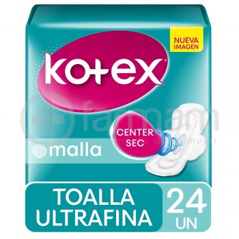 Kotex Ultrafina Cubierta Seca Delicada Malla Con Alas X24